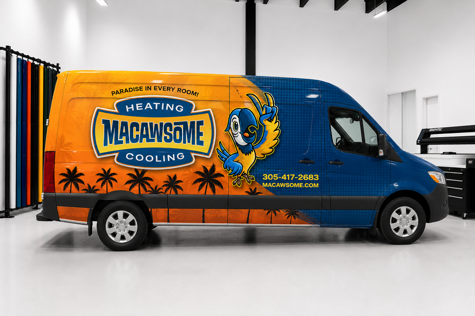 Commercial fleet van graphics before and after, Miami-Dade